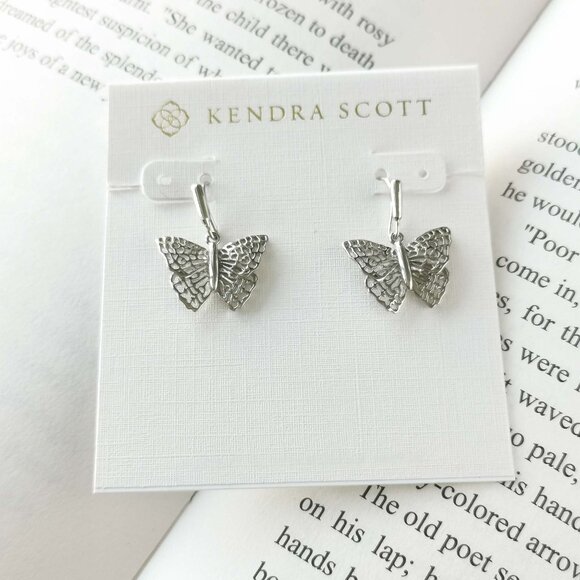 NEW Kendra Scott Hadley Butterfly Silver Small Drop Earrings Authentic - Picture 1 of 3